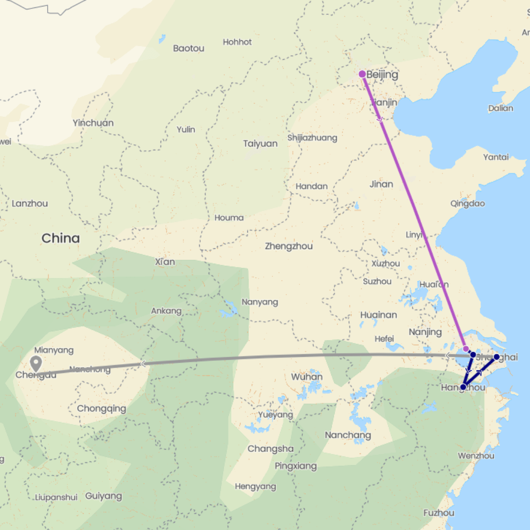  4 Star Highlights Of China Tour Map