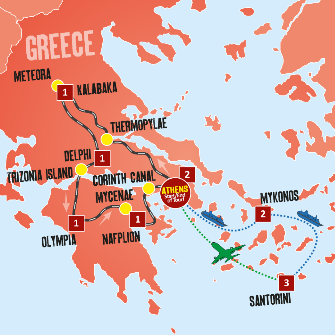 Best of Greece Tour Package Map