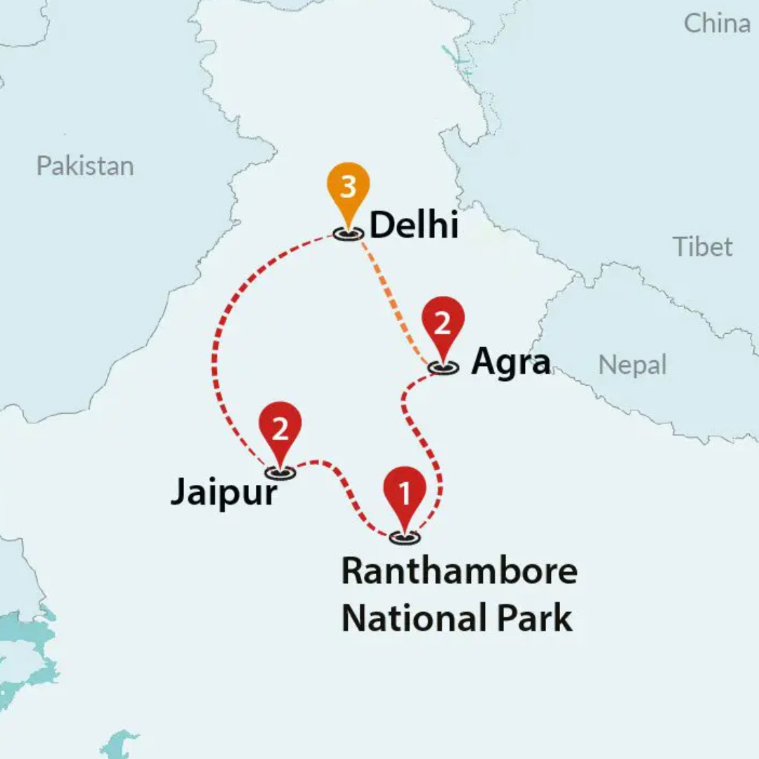 4 Star Incredible India Tour With Flights Map