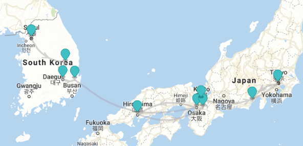 Japan & South Korea Tour Map