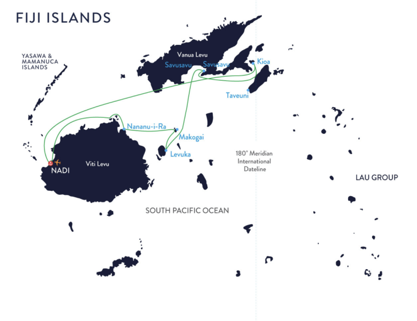 Captain Cook Cruises Fiji MS Caledonian Sky Remote North Cruise Map