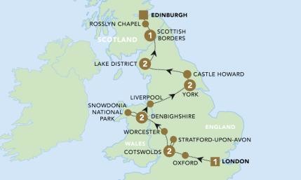 map of Highlights of Britain with Back Roads Touring and Traveldream