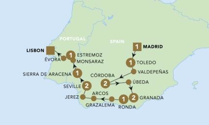 Iberian Inspiration Map with Back Roads Touring and Traveldream
