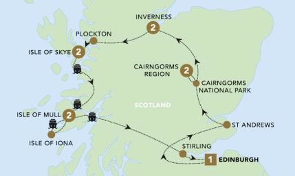Map of A Scottish Journey with Back Roads Touring and Traveldream