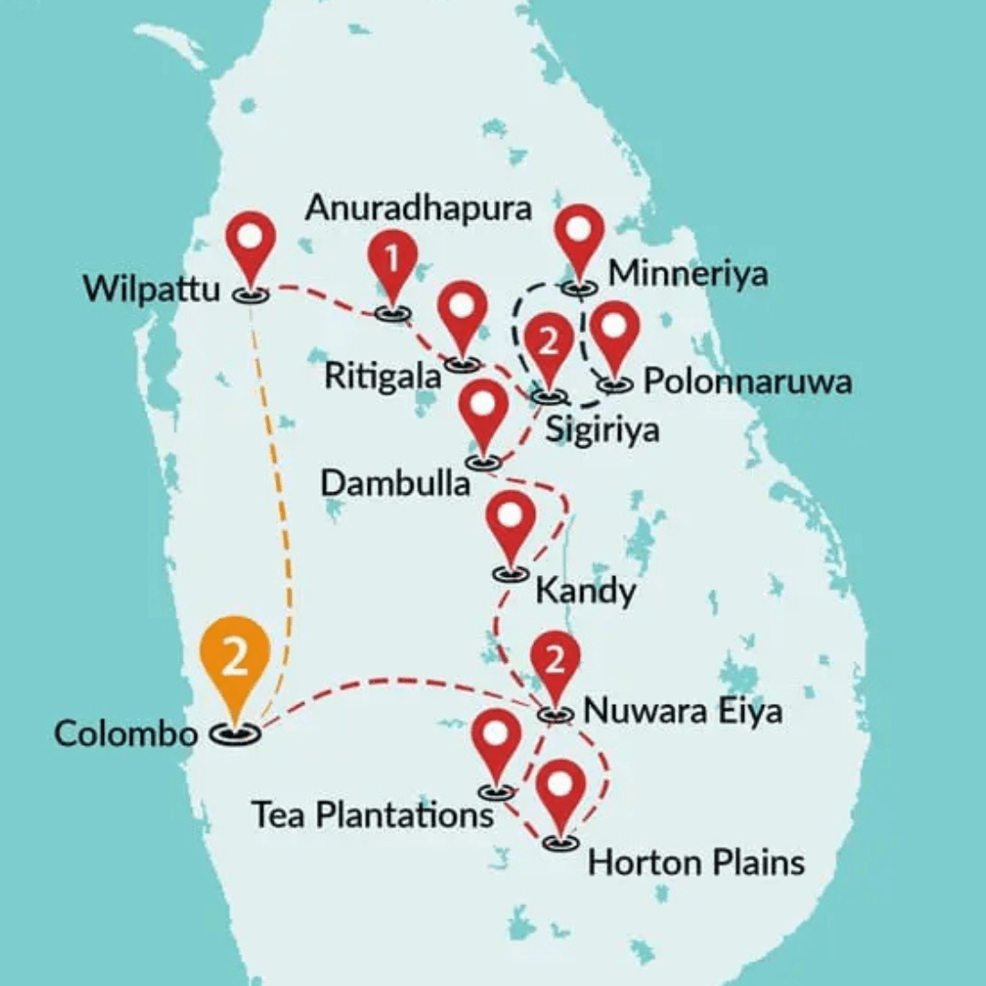 4 Star Essential Sri Lanka Tour Map 